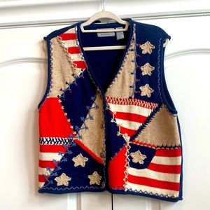 Northern Isles Hand Embroidered USA Patriotic Texas Style Sweater Vest